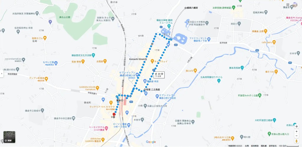 日本《鐮倉和服體驗》小町通、鶴岡八幡宮、御成通拍照路線分享 9 地圖