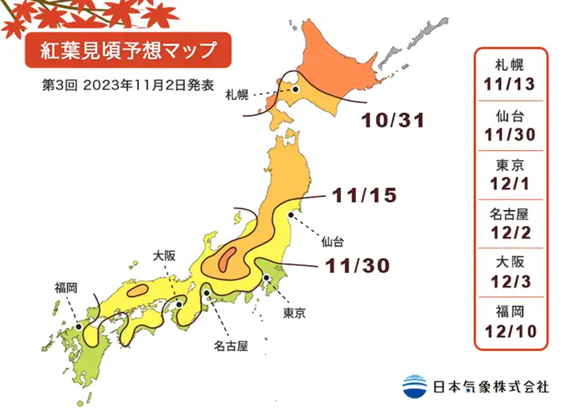 2023 年日本賞楓 11 月 2 日第三波預測出爐,楓紅的浪漫與藝術 8 kaede2023v